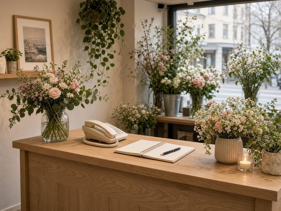 Contact desk at Azureblush Atelier in Gothenburg